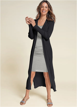 Long ribbed duster - Black - thumbnail-1