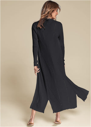 Long Ribbed Duster - Black - thumbnail-2