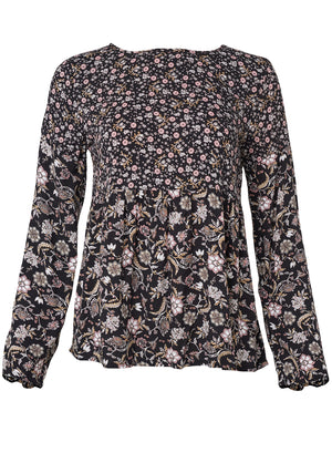 Floral Printed Top - Black Multi - thumbnail-6