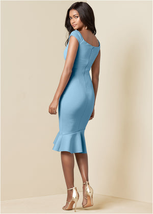 Ruffle Detail Dress - Light Blue - thumbnail-2