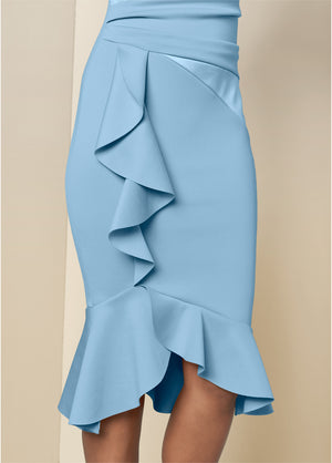 Ruffle Detail Dress - Light Blue - thumbnail-4