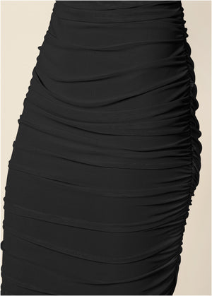 Ruched Mesh Bodycon Dress - Black - thumbnail-3