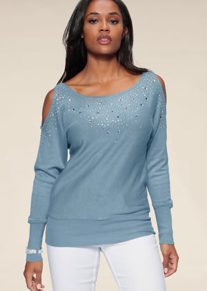 Cold-Shoulder Sweater - Blue - thumbnail-6