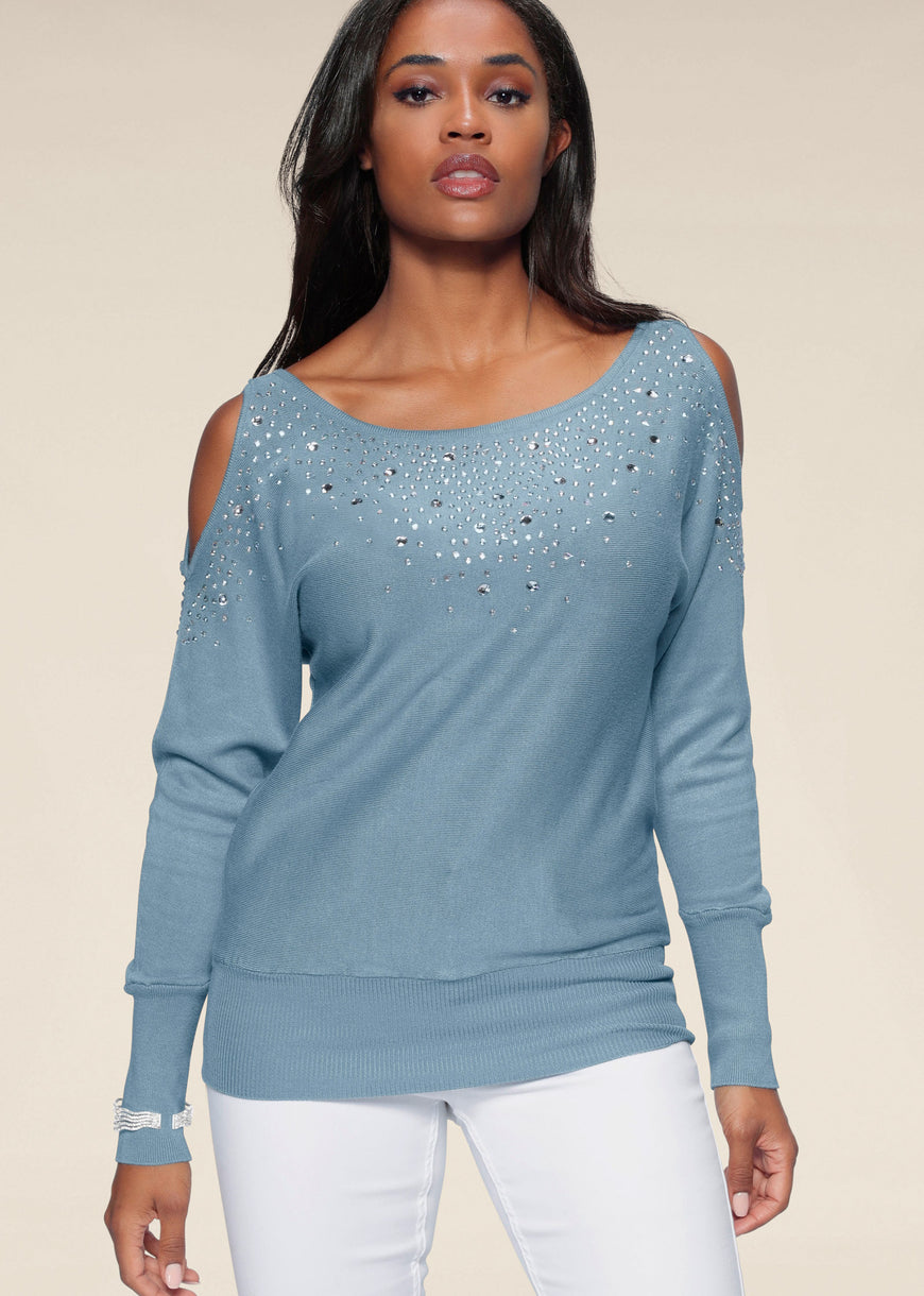 Cold-Shoulder Sweater - Blue