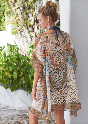 Front Tie Kimono Cover-Up - Wilde Cat - thumbnail-2