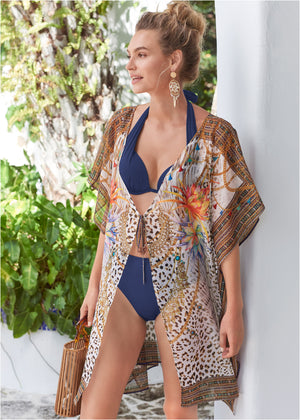 Front Tie Kimono Cover-Up - Wilde Cat - thumbnail-1