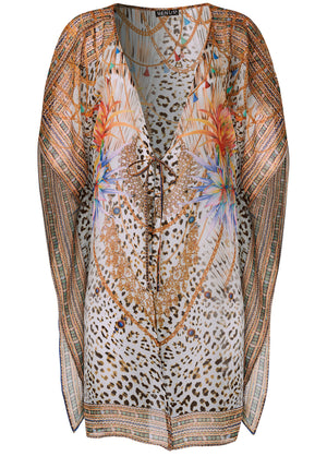 Front Tie Kimono Cover-Up - Wilde Cat - thumbnail-3