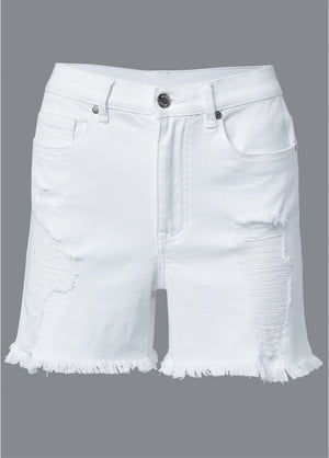 Short en jean effet vieilli - Denim Blanc - thumbnail-7