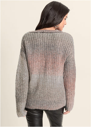 Ombre knit V-Neck sweater - Pink Multi - thumbnail-8