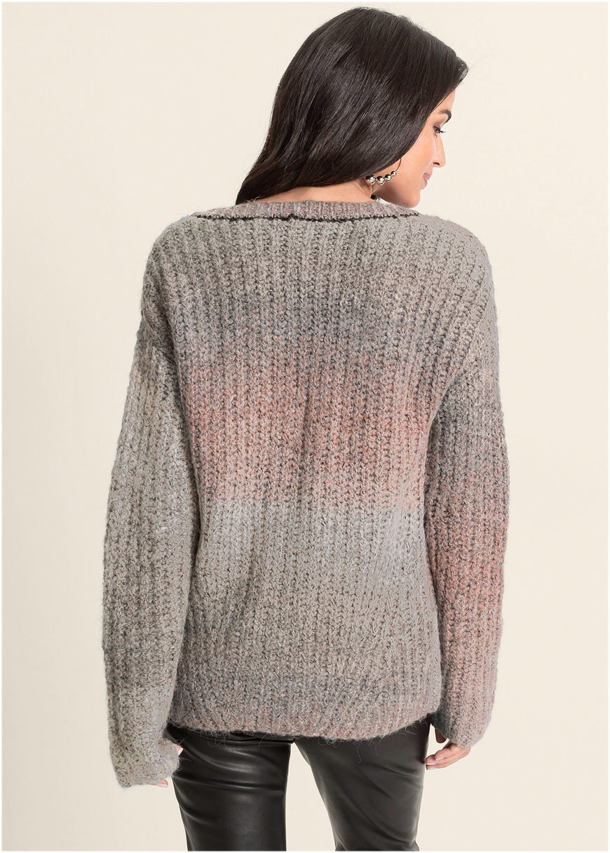 Ombre Knit V-Neck Sweater - Pink Multi