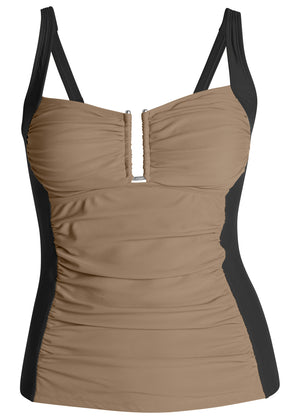 Slenderizing Tankini Top - Black & Sahara - thumbnail-3