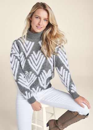 Printed Eyelash Turtleneck Sweater - Grey Multi - thumbnail-1