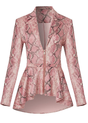 Python Print Hi-Low Faux Suede Jacket - Pink Multi - thumbnail-6