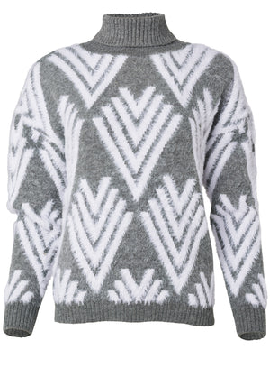 Printed Eyelash Turtleneck Sweater - Grey Multi - thumbnail-6