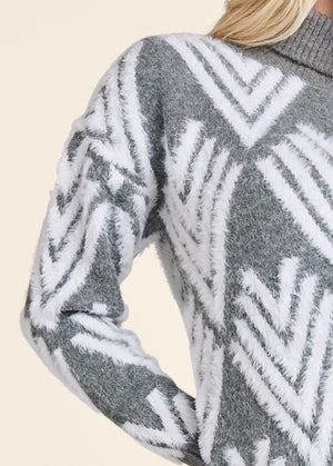 Printed Eyelash Turtleneck Sweater - Grey Multi - thumbnail-5