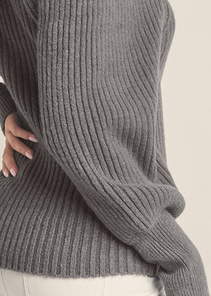 Square Neck Puff Sleeve Sweater - Dark Grey - thumbnail-4