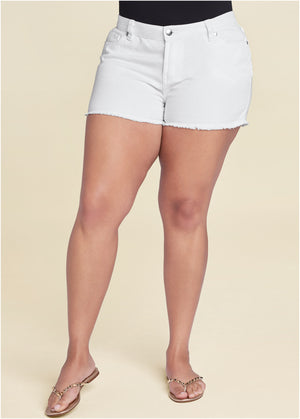 Jessica Cutoff Denim Shorts - White - thumbnail-7