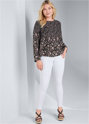 Floral Printed Top - Black Multi - thumbnail-11