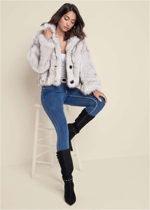 Faux-Fur Button Coat - White - thumbnail-3