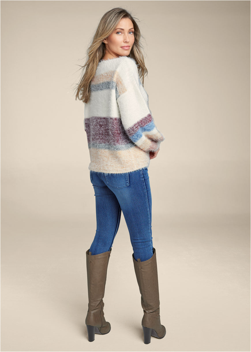 Striped Eyelash Sweater - White Multi