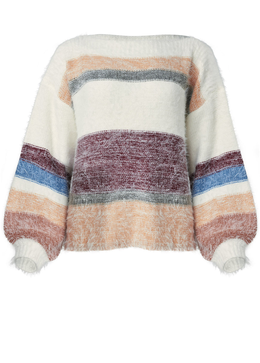 Striped Eyelash Sweater - White Multi