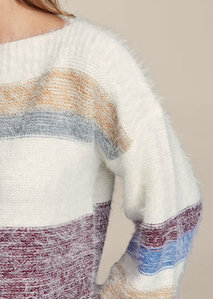 Striped Eyelash Sweater - White Multi - thumbnail-3