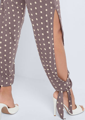 Polka Dot Jumpsuit - Taupe - thumbnail-3