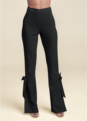 Tie Bow Hem Pants - Black - thumbnail-2