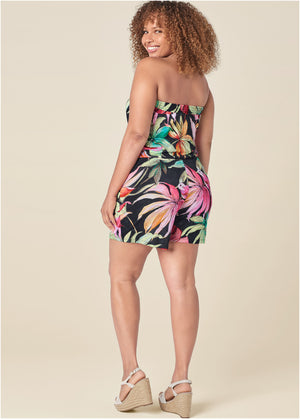 Strapless floral romper - Black Multi - thumbnail-10