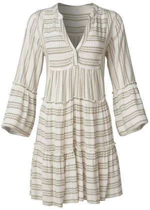 Ruffle Coverup Dress - Taupe & White - thumbnail-3