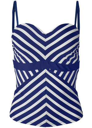 Haut de tankini à rayures ST TROPEZ - Rayures bleu marine et blanches - thumbnail-3