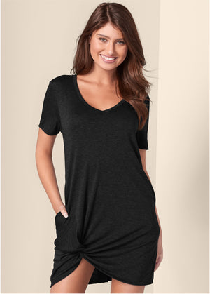 Knotted casual dress - Black - thumbnail-1