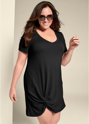 Knotted casual dress - Black - thumbnail-8