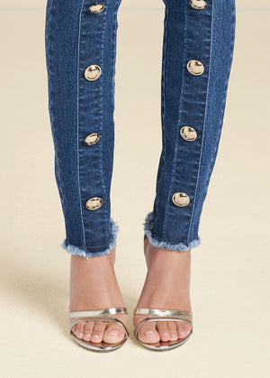 Jean skinny taille haute avec boutons - Délavage moyen - thumbnail-5