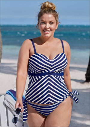 ST TROPEZ STRIPE TANKINI TOP - Navy Blue & White Stripes - thumbnail-4