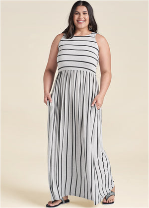 Casual maxi dress - Heather Grey & Black - thumbnail-6