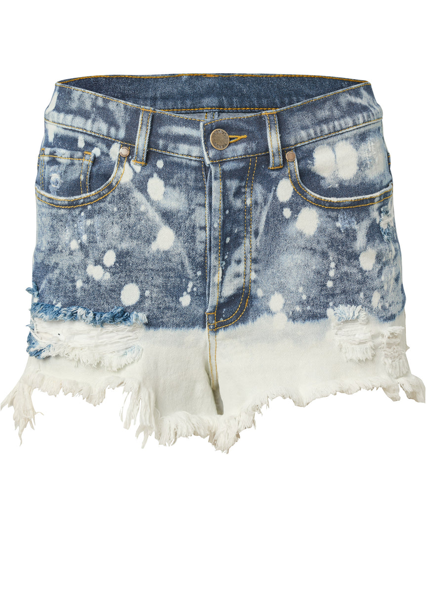 Short en jean délavé - Bleu Denim