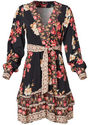 Floral Print Mini Dress - Black Multi - thumbnail-6