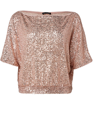 Off-Shoulder Sequin Top - Rose Gold - thumbnail-5