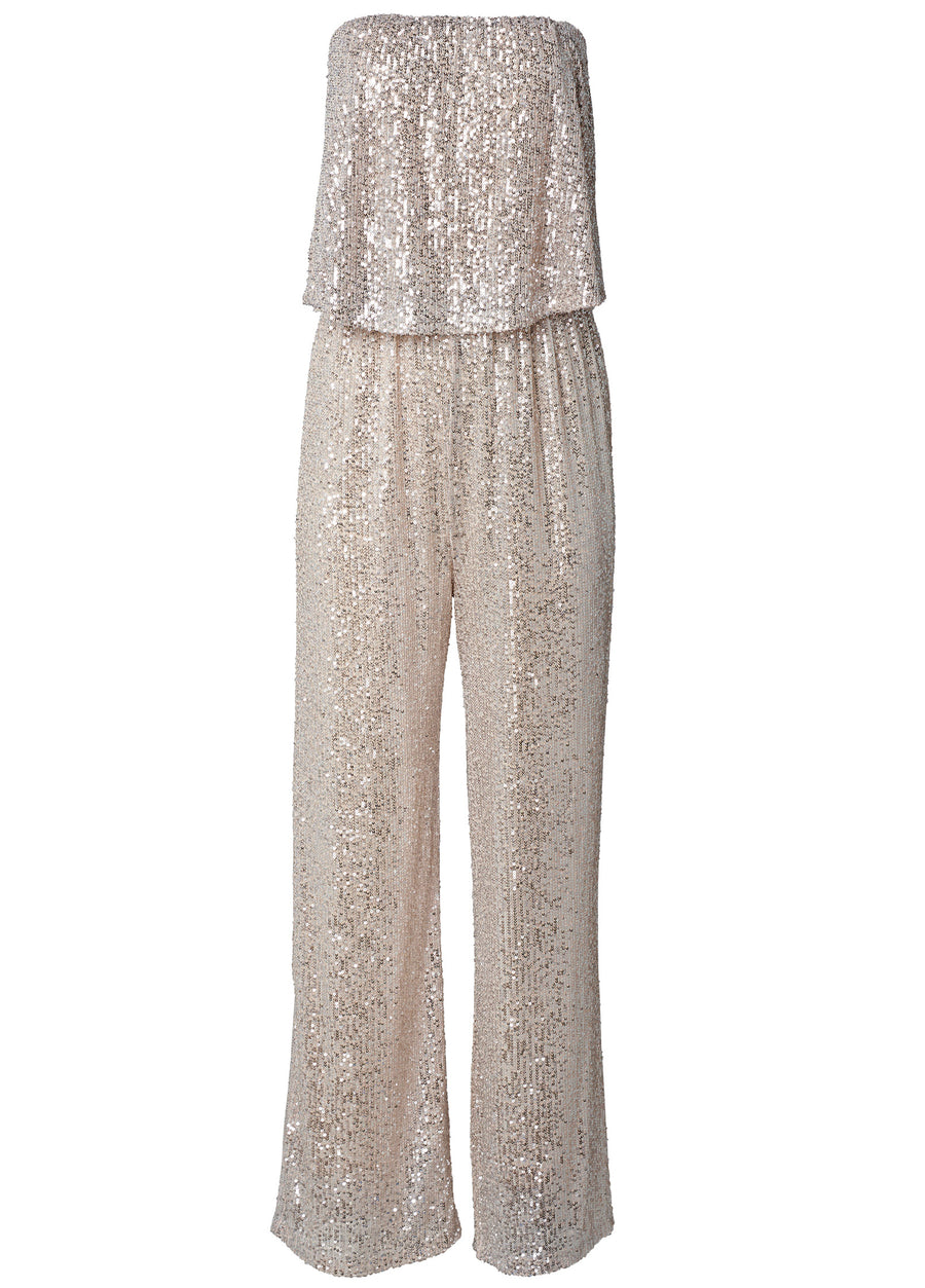 Strapless Sequin Jumpsuit - Champagne