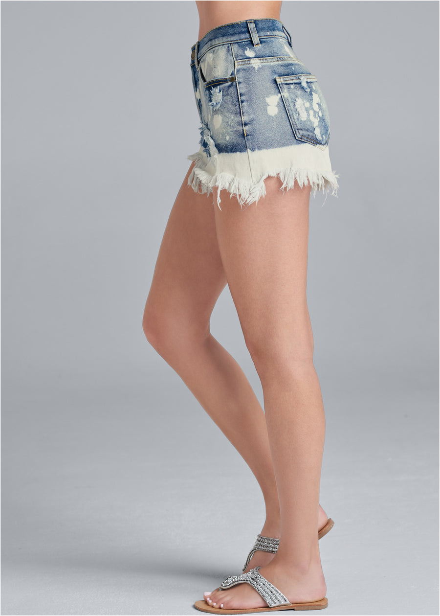 Short en jean délavé - Bleu Denim