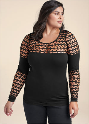 Seamless Fitted Cutout Top - Black - thumbnail-11