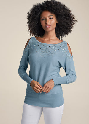 Cold-Shoulder Sweater - Blue - thumbnail-1