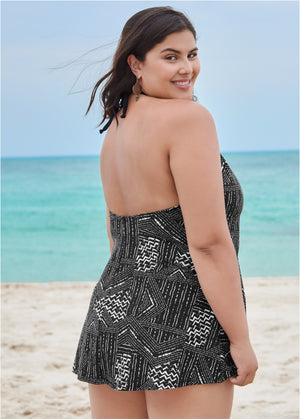 High Neck Swim Dress - Monochrome Moves - thumbnail-5