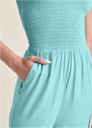 Smocked Side Slit Jumpsuit - Mint - thumbnail-3