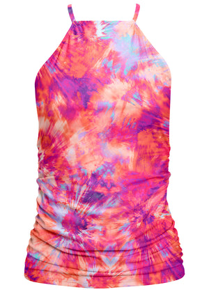 Ruched Side Halter Tankini - Tie Dye Blast - thumbnail-3