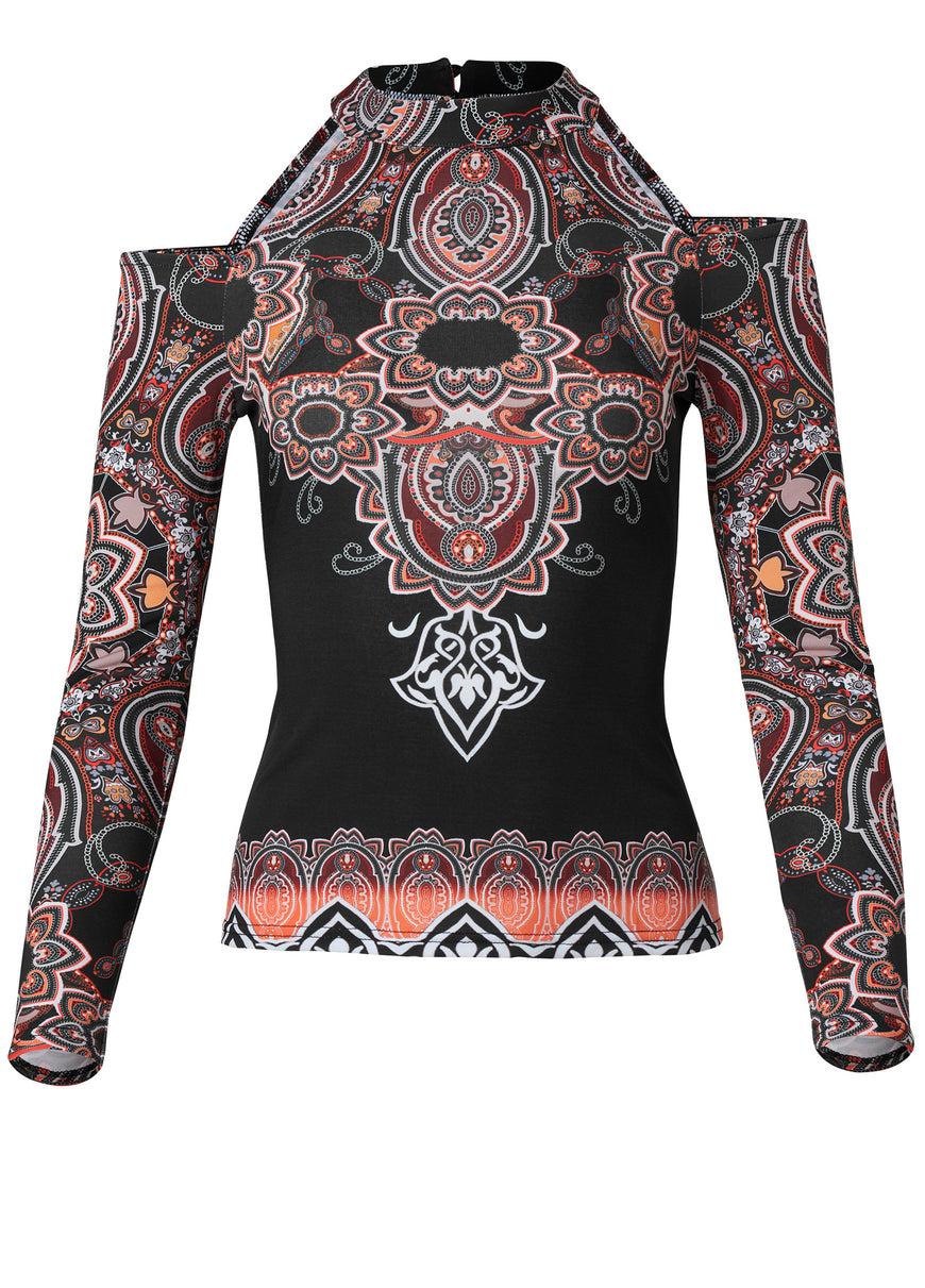 Paisley Cold-Shoulder Top - Black Multi