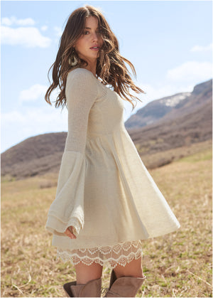 Boho sweater dress - Oatmeal - thumbnail-8