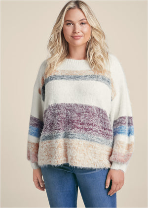 Striped Eyelash Sweater - White Multi - thumbnail-9