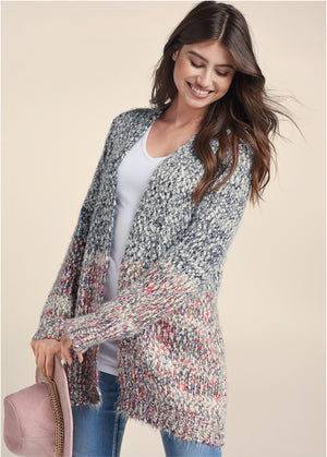 Marled Knit Cardigan - Blue Multi - thumbnail-1